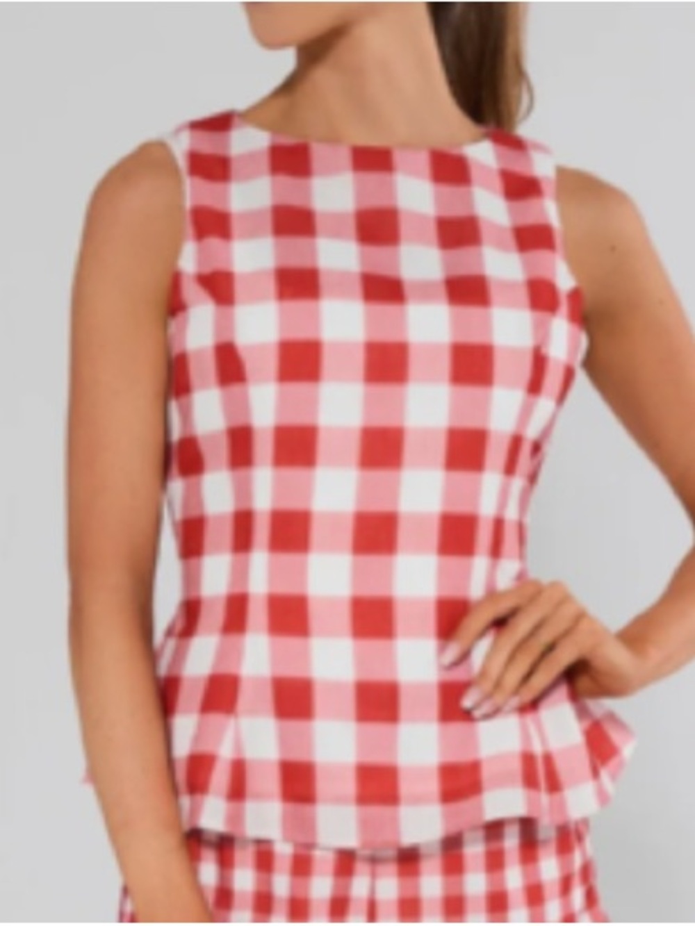 Red Gingham Sleeveless Peplum Tank Top